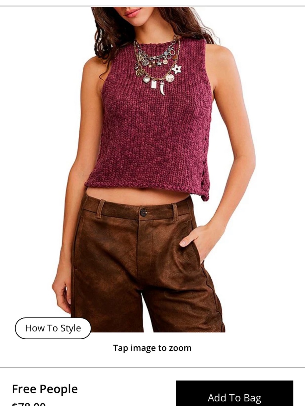 NWT๐ทFree People Opal Rolled Round Neck Sleeveless Sweater Knit Tank Top